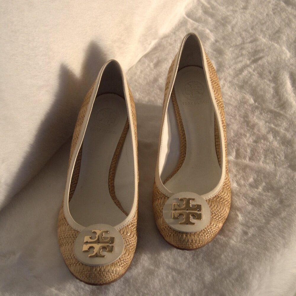 Tory Burch Tan Woven Wedges